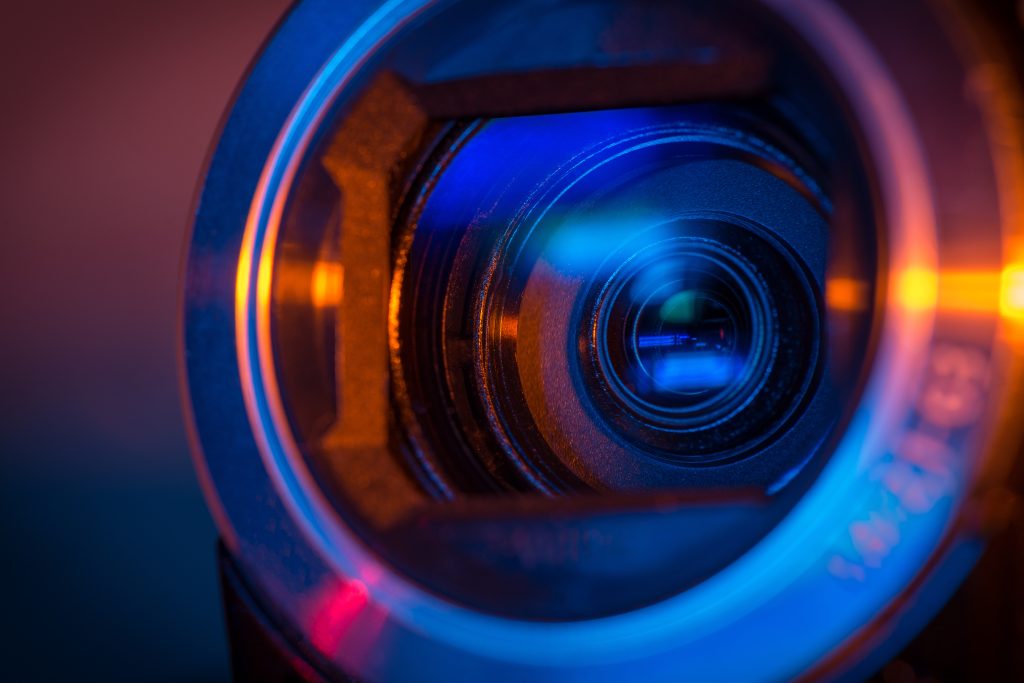 close up of a video camera lens